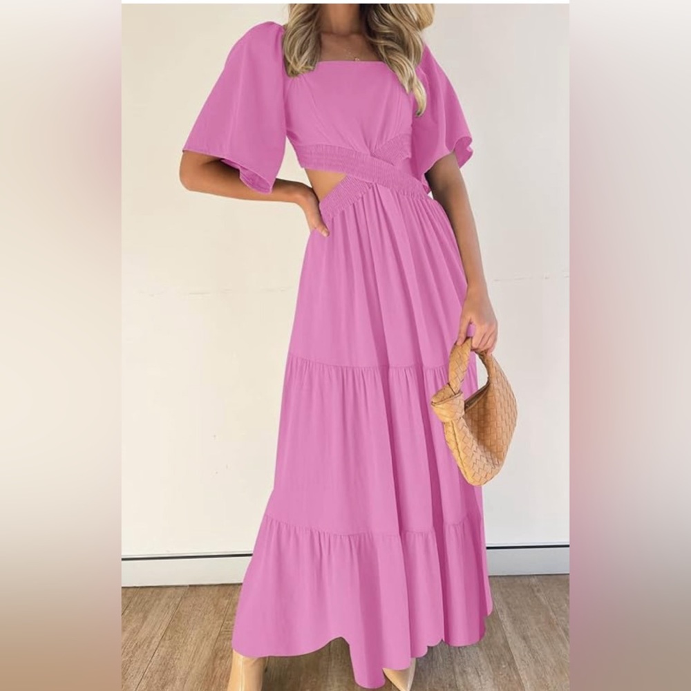 Leani Size Large Pink Maxi Dress with Cutouts